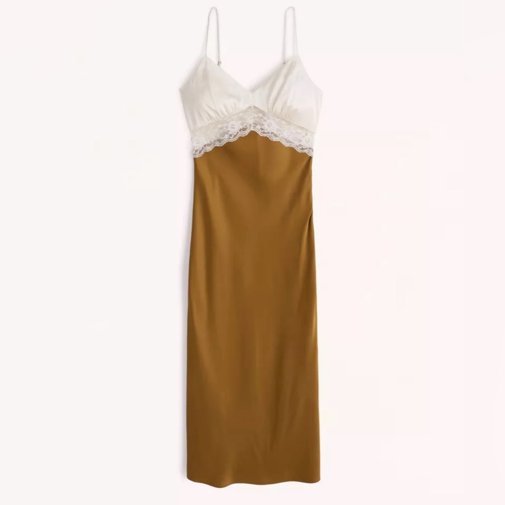 Abercrombie and Fitch Satin and lace midi dress. Size M